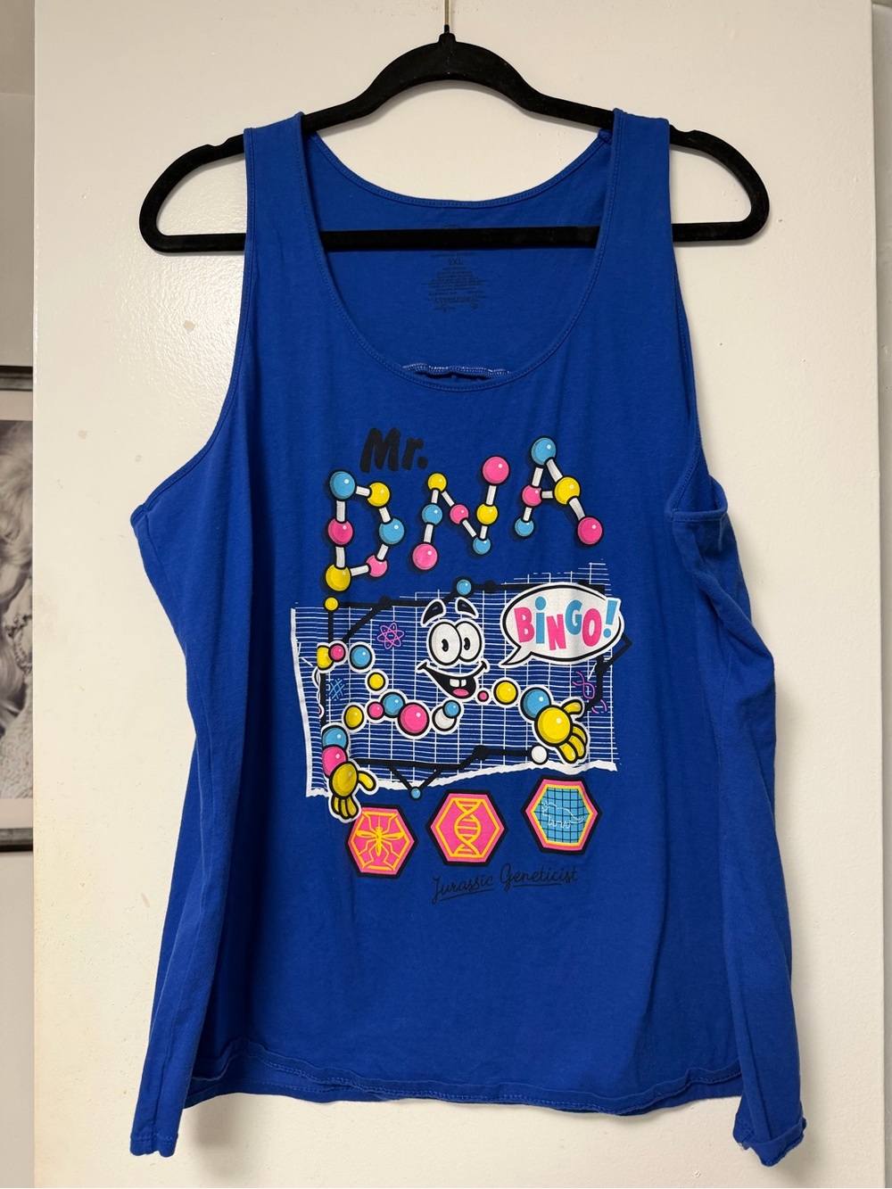 Universal Studios Jurassic Park Mr. DNA Women's Blue Racerback Tank